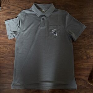 Majestic Chicago White Sox Mens Large Gray Stripes Polo Shirt 1/4 Button Logo